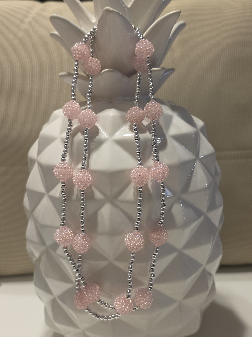 Pink Beaded & Silver Accent Necklace
